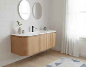 Mueble Suspendido de FRESNO Natural Efecto 3D con 1 Cajón - 2 Puertas + Encimera de Corian -5522