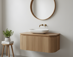 Mueble suspendido de FRESNO NATURAL 3D + Encimera de Solid Surface | 25029