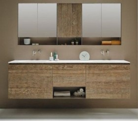 Mueble de Roble Macizo a medida  con 3 cajones 1 Hueco + 2 Lavabos de diseño | 537