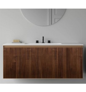 Mueble a Medida (60-120cm) Suspendido de Roble Natural Efecto 3D con 2 Cajones + Lavabo de Diseño  