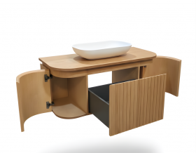 Mueble suspendido de FRESNO NATURAL 3D + Encimera de Solid Surface | 25029
