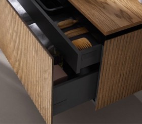 Mueble a Medida (60-120cm) Suspendido de Roble Natural Efecto 3D con 2 Cajones + Lavabo de Diseño  