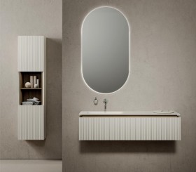 Mueble Suspendido de Roble Blanco efecto 3D + Lavabo | 250123