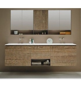 Mueble de Roble Macizo a medida  con 3 cajones 1 Hueco + 2 Lavabos de diseño | 537