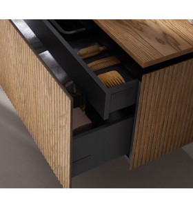 Mueble a Medida (60-120cm) Suspendido de Roble Natural Efecto 3D con 2 Cajones + Lavabo de Diseño  