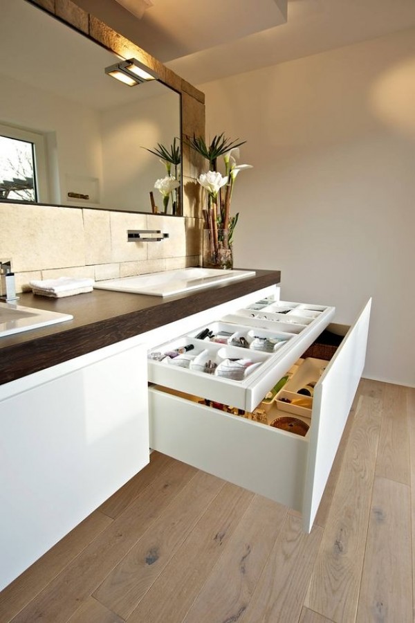 Mueble de Roble Natural a medida con 2 Cajones + 1 Lavabo de Corian® Cajones