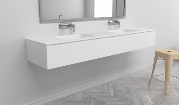 Mueble MDF de 2 Cajones + 2 Lavabos Resina 4004  Cajones